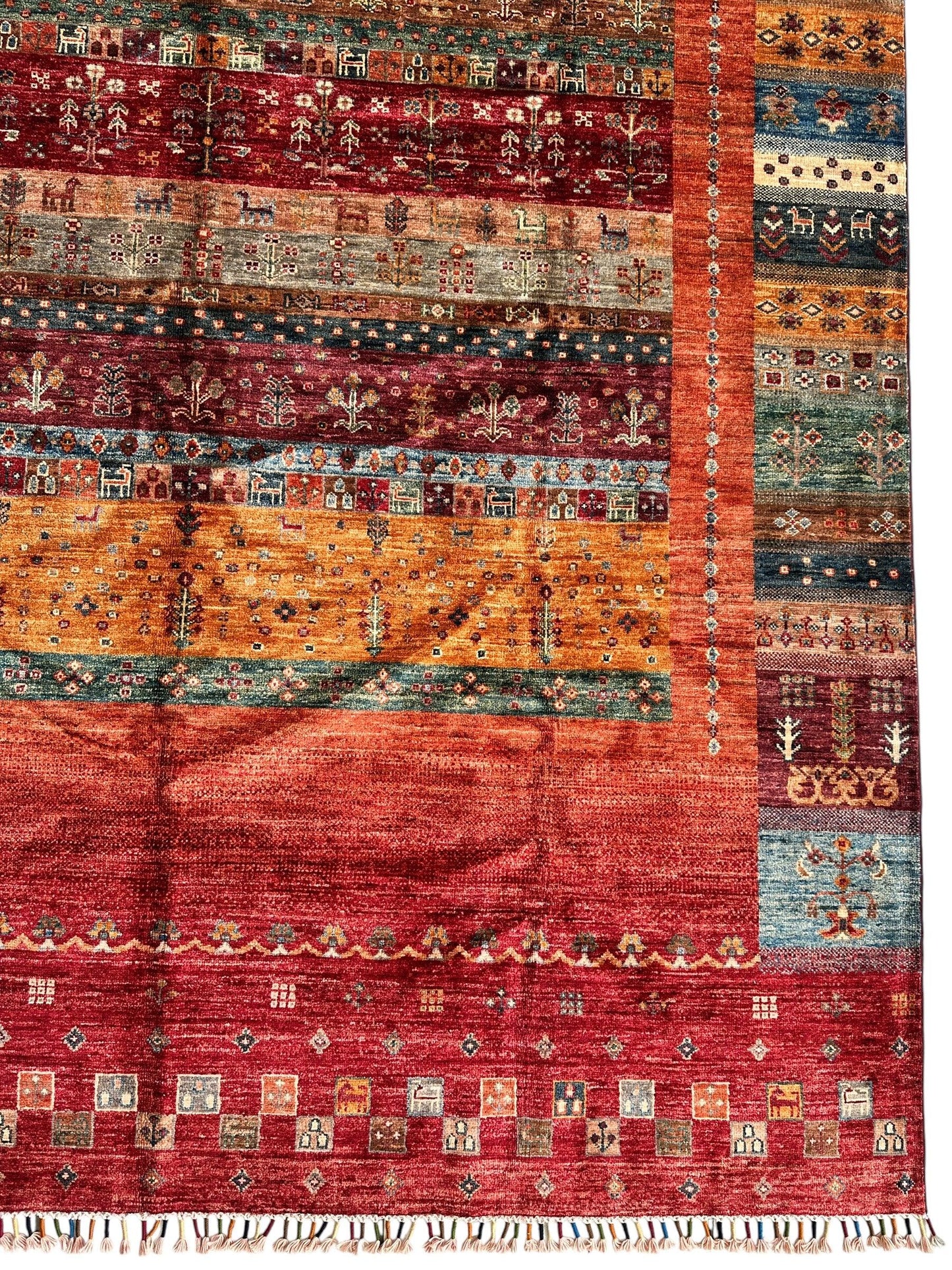 Afghani Khorjin Wool Rug – 7' x 9'10" – Vibrant Geometric & Tribal Patterns - Nuvé