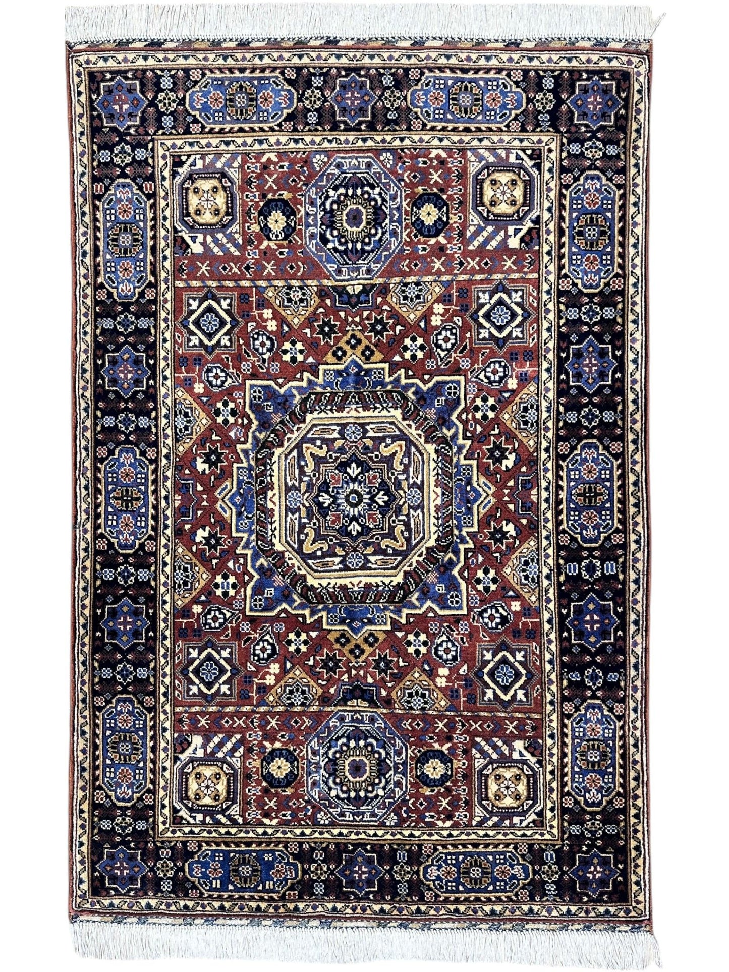 Hand-Knotted Afghani Blue & Brown Mamluk Wool Rug – 40” x 62” - Nuvé
