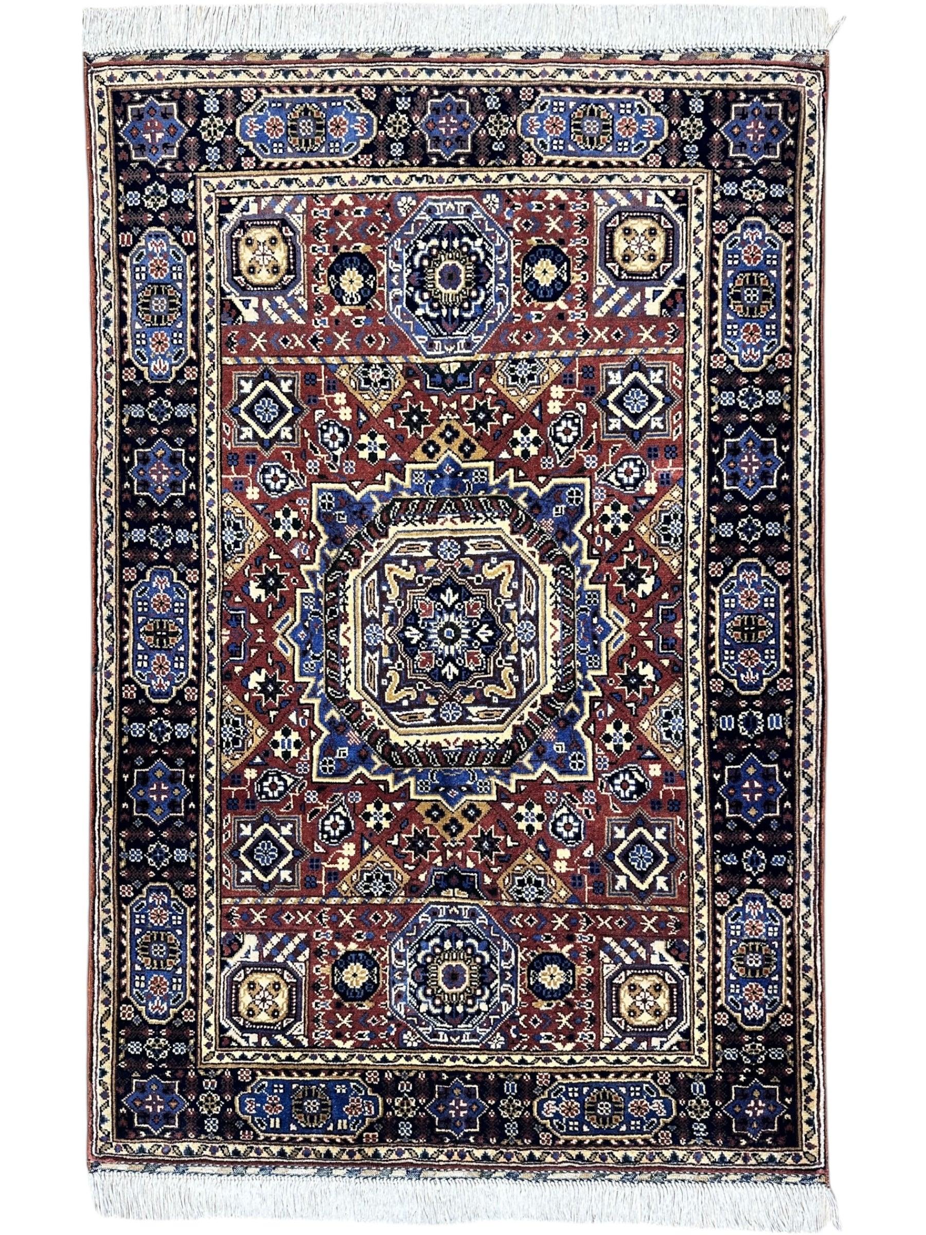 Hand-Knotted Afghani Blue & Brown Mamluk Wool Rug – 40” x 62” - Nuvé