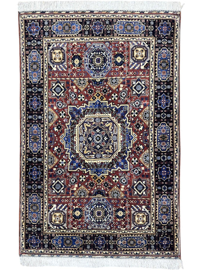 Hand-Knotted Afghani Blue & Brown Mamluk Wool Rug – 40” x 62” - Nuvé