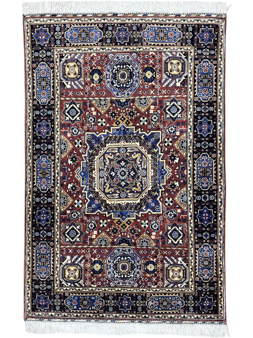 Hand-Knotted Afghani Blue & Brown Mamluk Wool Rug – 40” x 62” - Nuvé