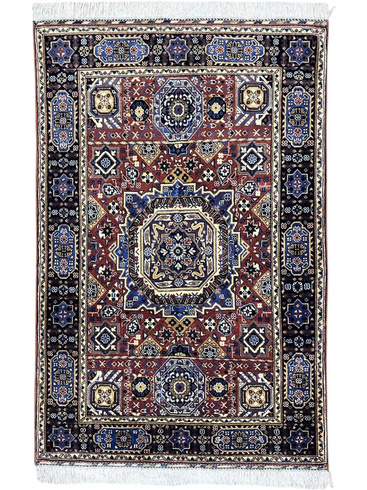 Hand-Knotted Afghani Blue & Brown Mamluk Wool Rug – 40” x 62” - Nuvé