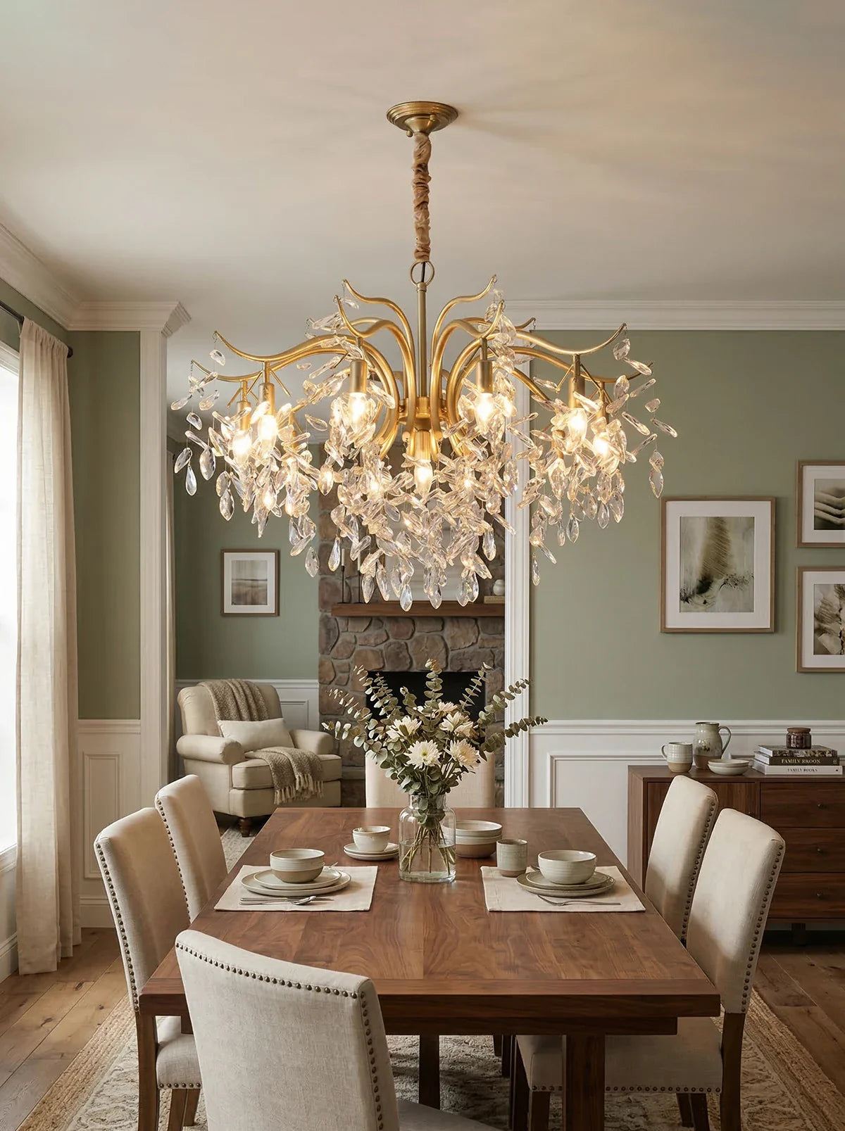 Elegant Dorale chandelier by Korewolamp featuring a modern design with multiple hanging lights and intricate detailing.