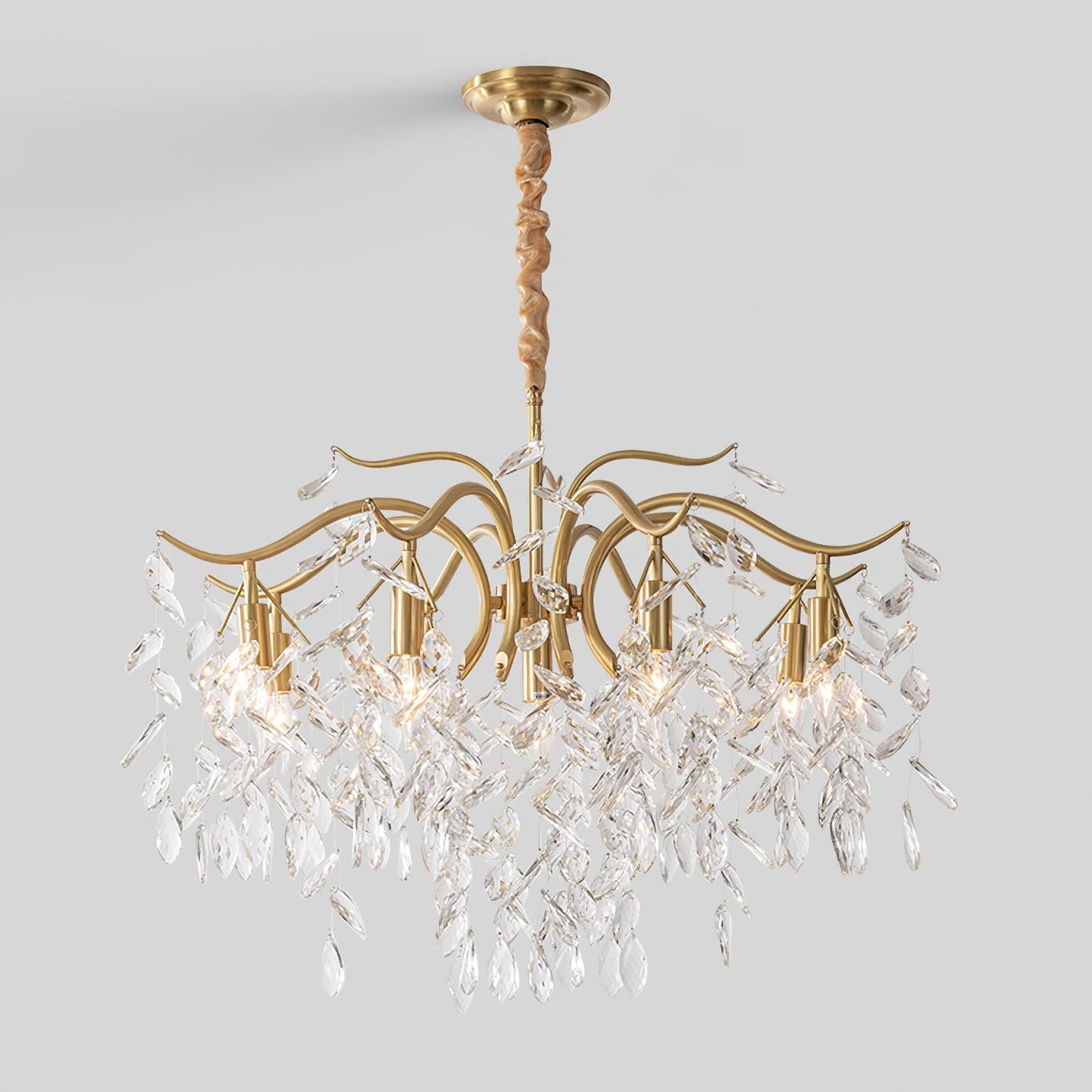 Dorale chandelier by korewolamp featuring intricate design with hanging crystal elements and a modern elegant style.