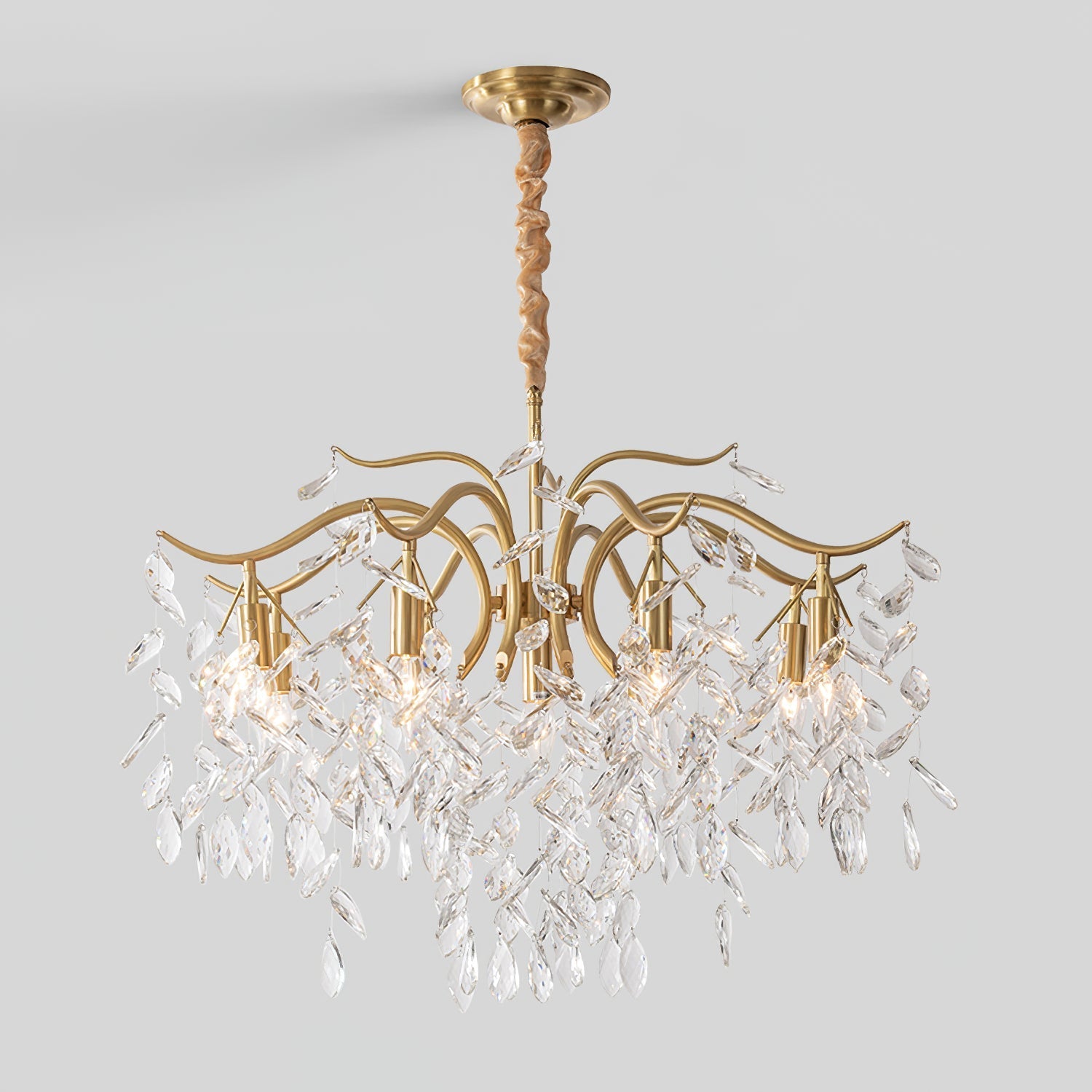 Dorale chandelier by korewolamp featuring intricate design with hanging crystal elements and a modern elegant style.