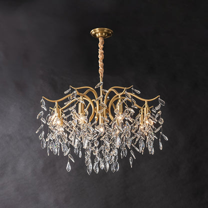 Dorale chandelier by Korewolamp featuring elegant cascading design with multiple light bulbs and intricate metal detailing.
