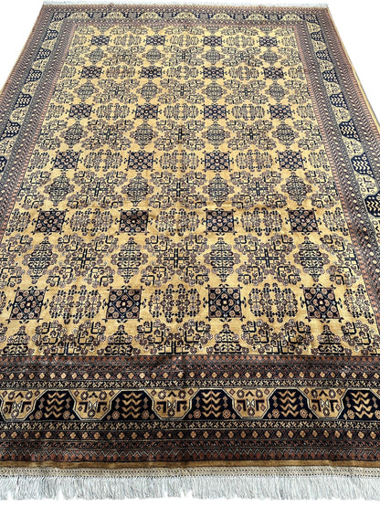 Hand-Knotted Afghan Bukhara Rug 8'4" x 11'10" - Wool, Geometric Patterns - Nuvé