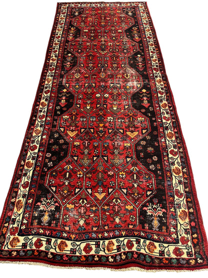 Vintage Persian Hosseinabad Runner Rug - 4’2” x 10’5” - Handwoven Wool, Circa 1950s - Nuvé