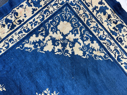 Hand-Knotted Antique Chinese Peking Wool Rug – 9’ x 11’5” – Distressed Blue, 19th Century - Nuvé