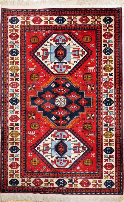 Armenian Yerevan Wool Rug – 4’6” x 6’11” – Hand-Knotted Geometric Design - Nuvé