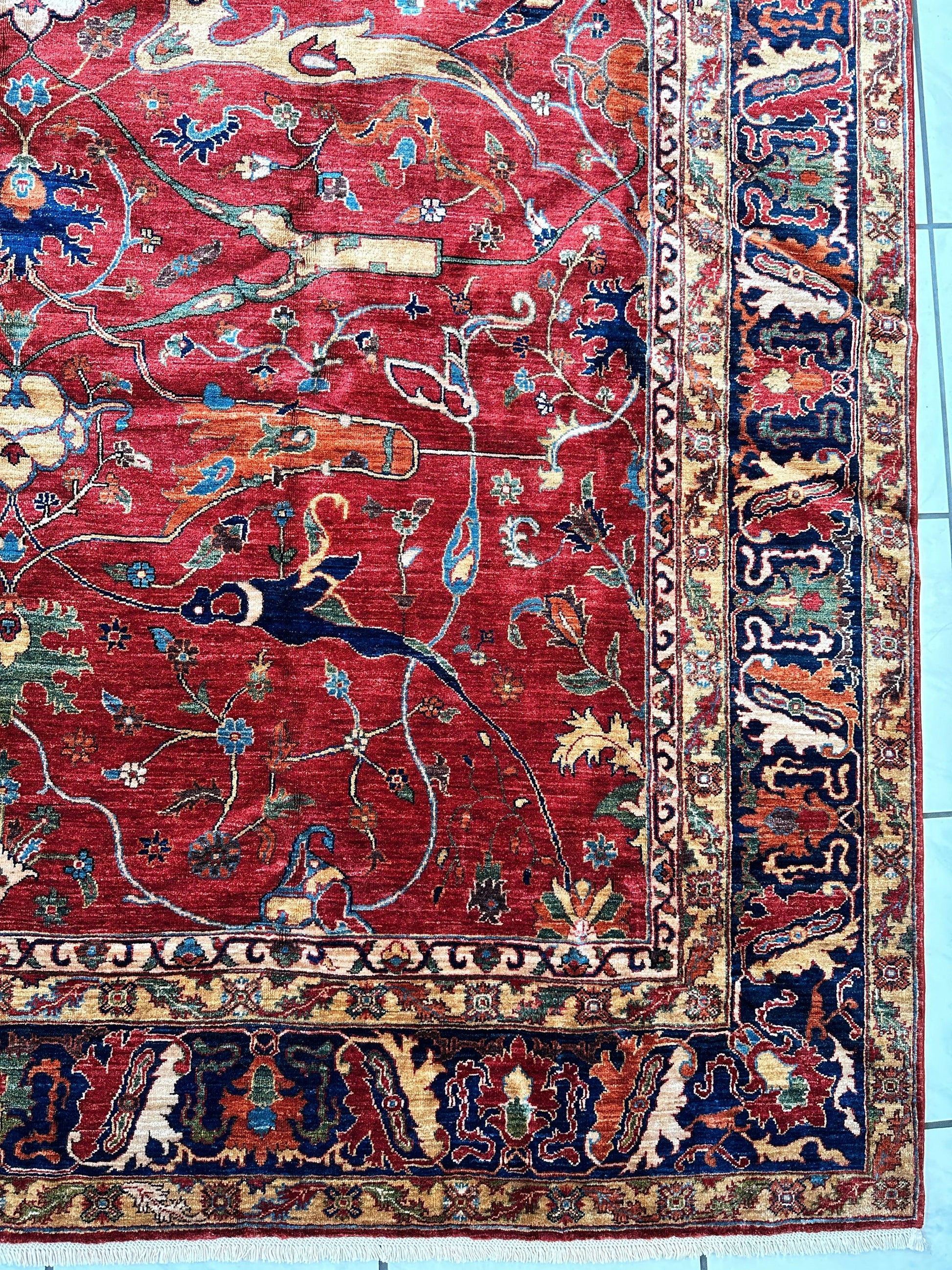 Hand-Knotted Afghani Bidjar Wool Rug – 9’x12’6” – Intricate Geometric & Floral Motifs - Nuvé