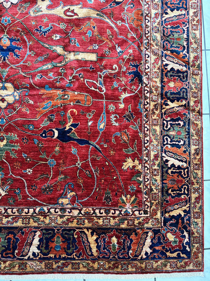 Hand-Knotted Afghani Bidjar Wool Rug – 9’x12’6” – Intricate Geometric & Floral Motifs - Nuvé