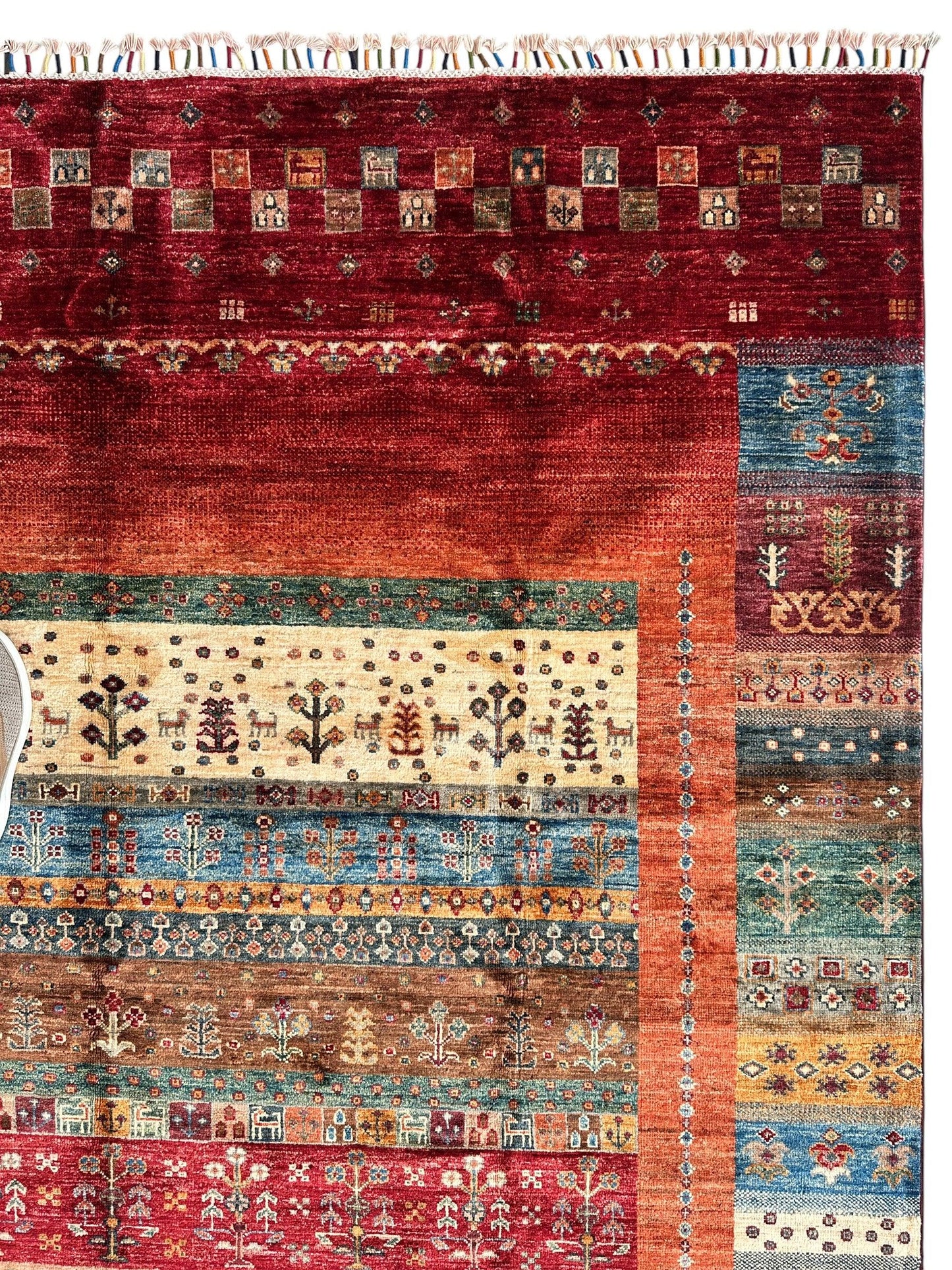 Afghani Khorjin Wool Rug – 7' x 9'10" – Vibrant Geometric & Tribal Patterns - Nuvé