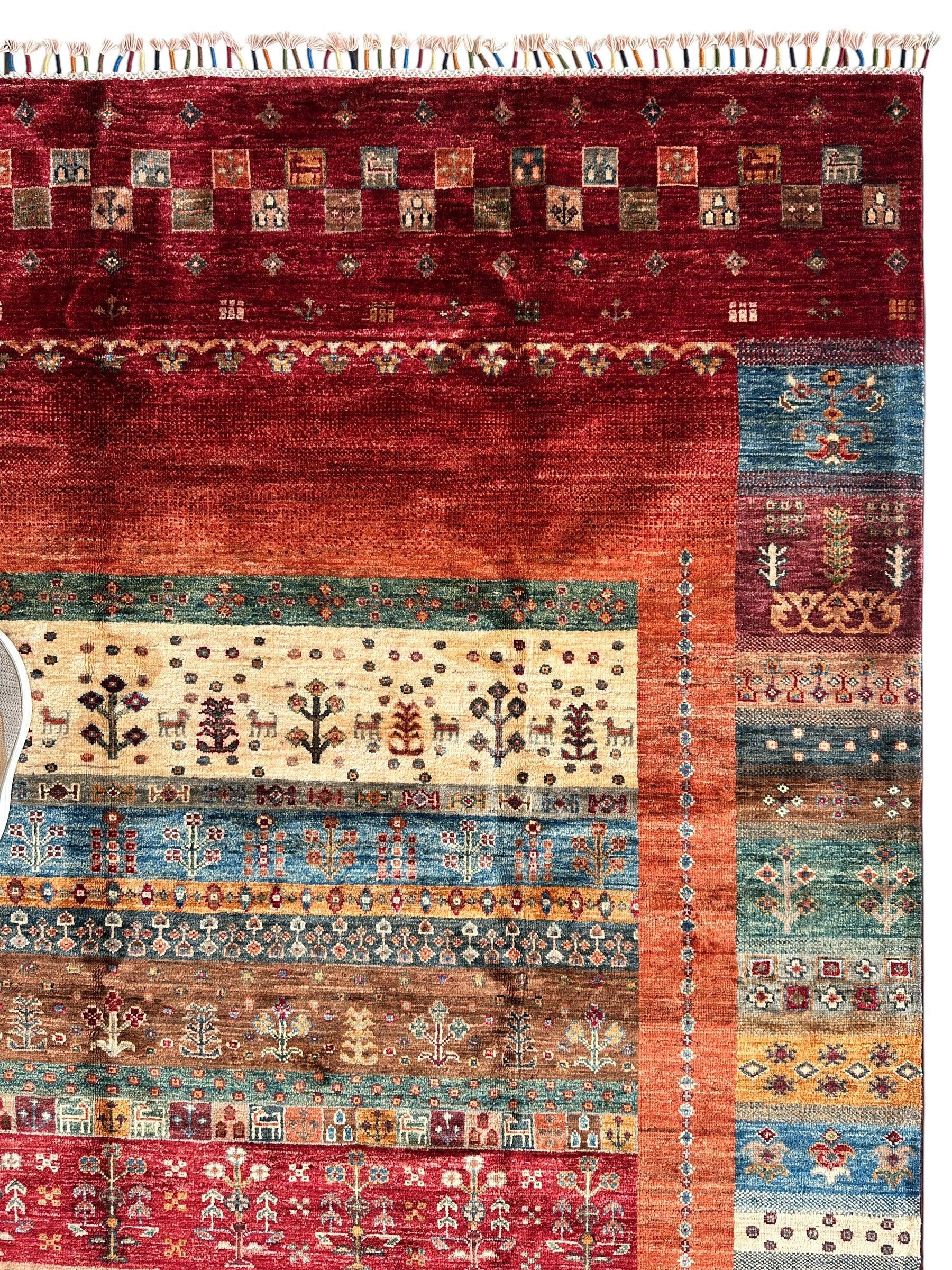 Afghani Khorjin Wool Rug – 7' x 9'10" – Vibrant Geometric & Tribal Patterns - Nuvé