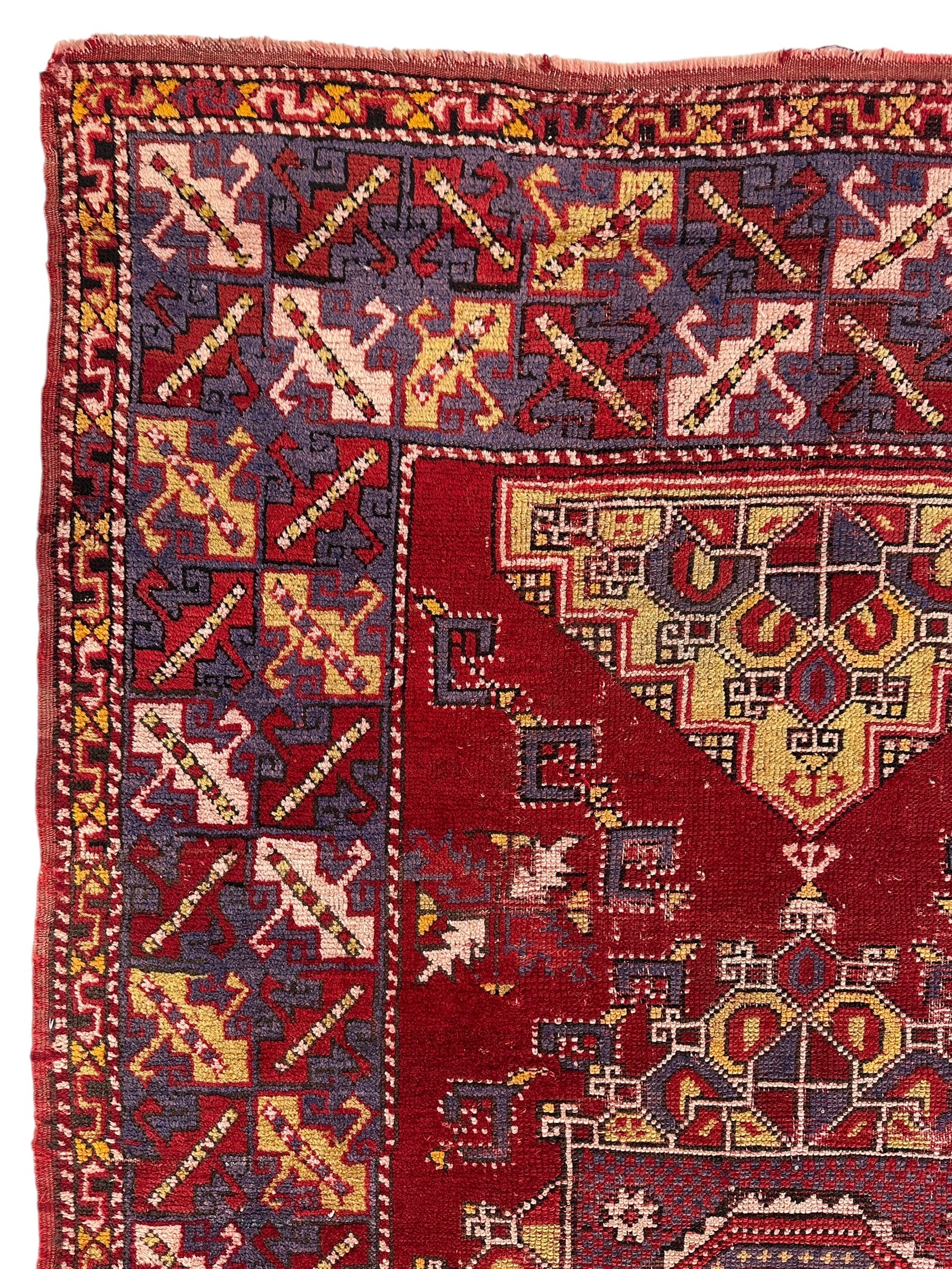 Dezgiri Anatolian Tribal Wool Rug – 5’x8’– Hand-Knotted Red Medallion Rug with Geometric Motifs - Nuvé