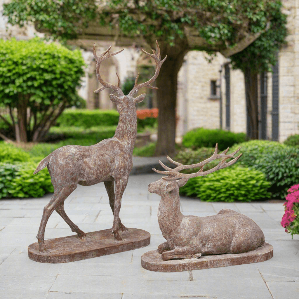 Antique Style Cast Iron Deer Statues (Set of 2) - Nuvé