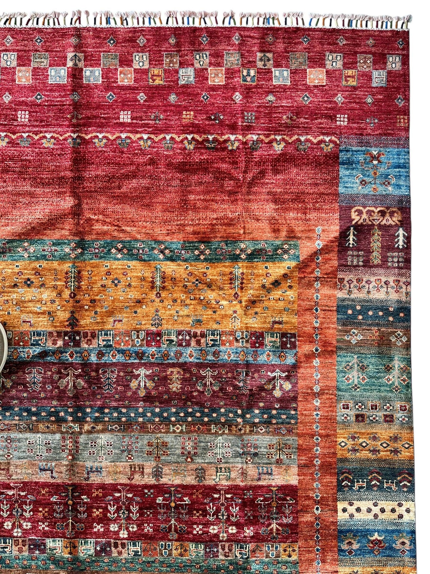Afghani Khorjin Wool Rug – 7' x 9'10" – Vibrant Geometric & Tribal Patterns - Nuvé