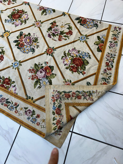 Handmade Needlepoint Floral Wool Rug – 9' 7" x 13' 5" – Vintage European Tapestry Style - Nuvé