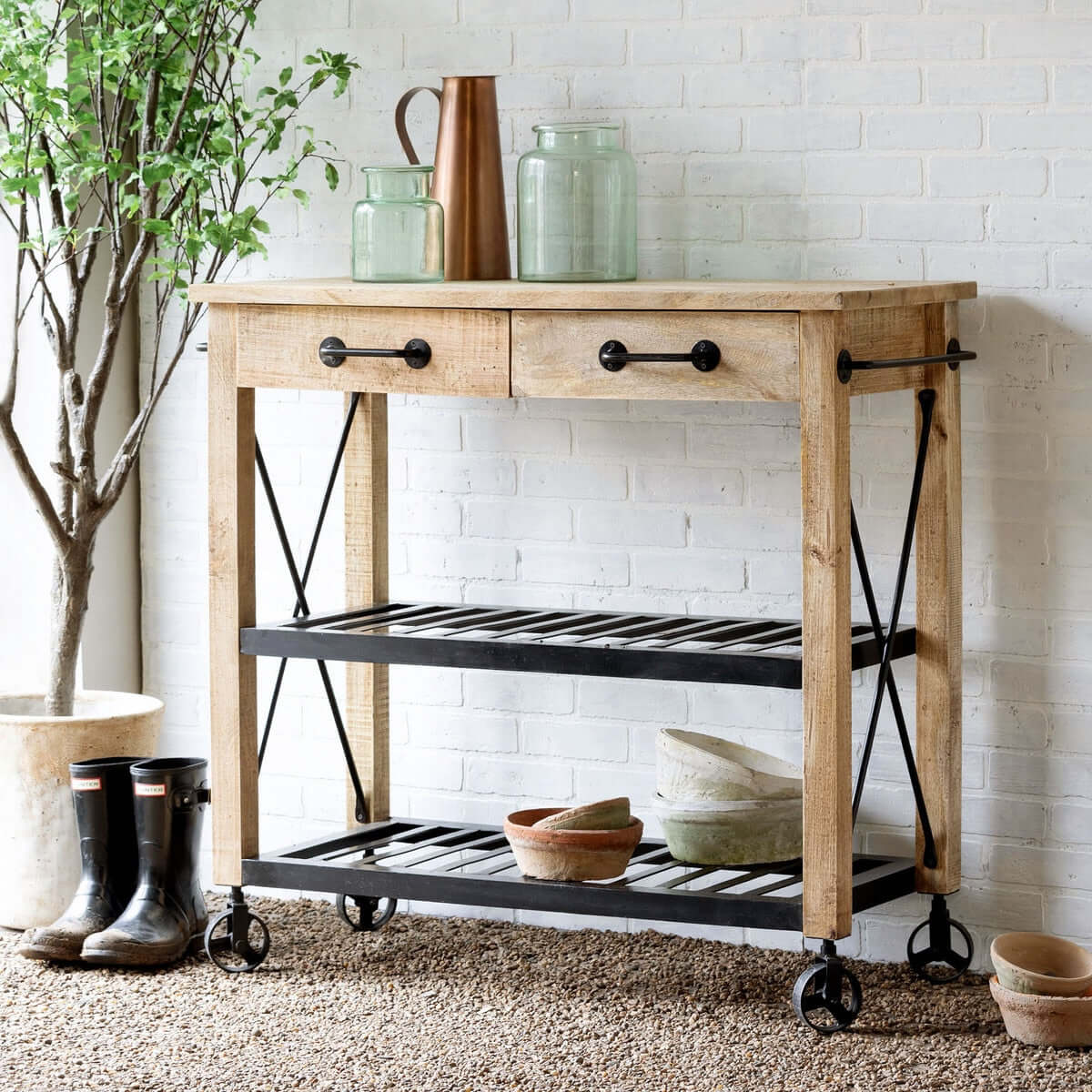Vintage Rolling Garden Cart with Drawers - Nuvé