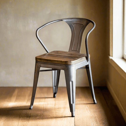 Rustic Industrial Dining Chair with Reclaimed Wood and Metal Frame - Nuvé