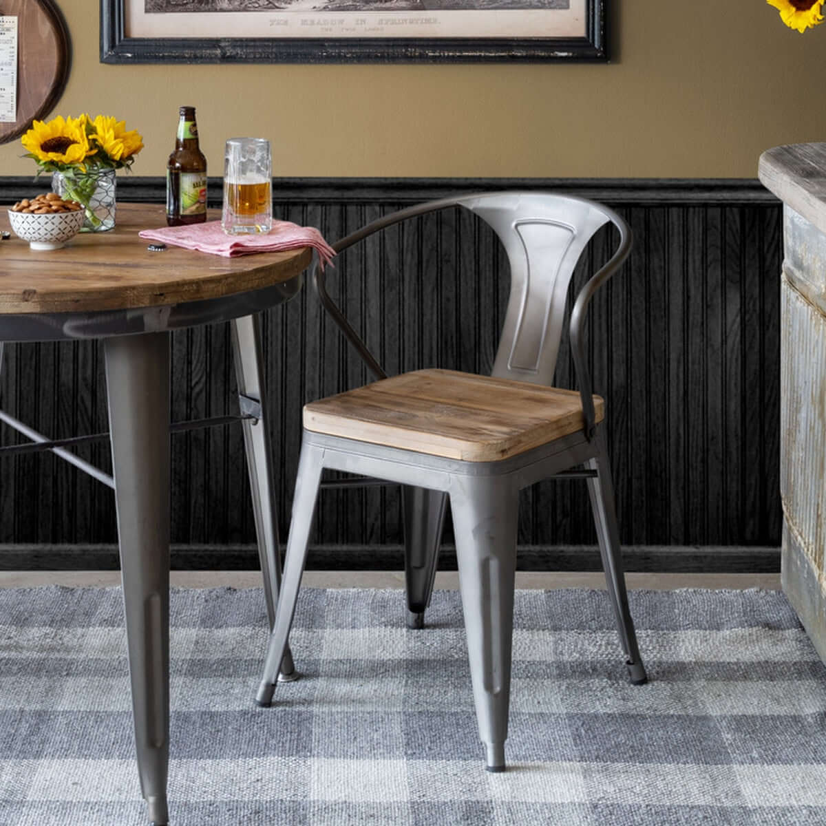 Rustic Industrial Dining Chair with Reclaimed Wood and Metal Frame - Nuvé