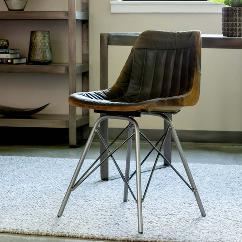 Vintage Industrial Desk Chair with Aged Leather and Metal Legs - Nuvé