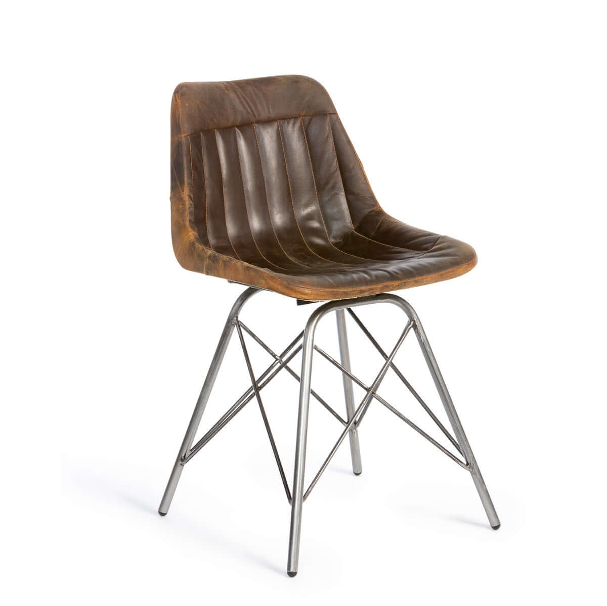 Vintage Industrial Desk Chair with Aged Leather and Metal Legs - Nuvé