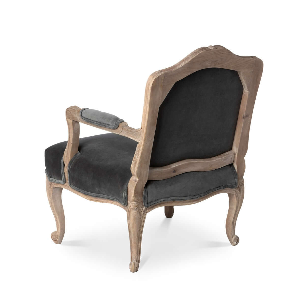 French Country Velvet Armchair with Carved Wood Frame - Nuvé