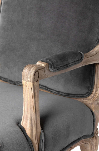 French Country Velvet Armchair with Carved Wood Frame - Nuvé