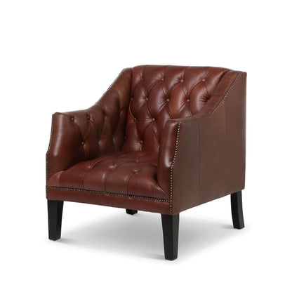 Tufted Leather Club Chair in Cordovan Brown with Nailhead Trim - Nuvé
