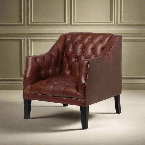 Tufted Leather Club Chair in Cordovan Brown with Nailhead Trim - Nuvé