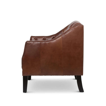 Tufted Leather Club Chair in Cordovan Brown with Nailhead Trim - Nuvé