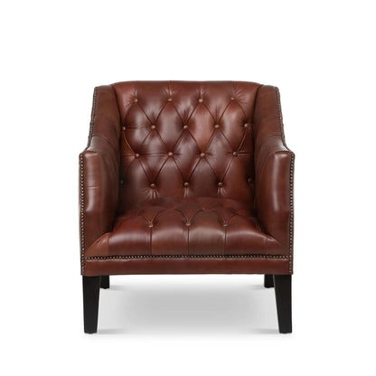 Tufted Leather Club Chair in Cordovan Brown with Nailhead Trim - Nuvé