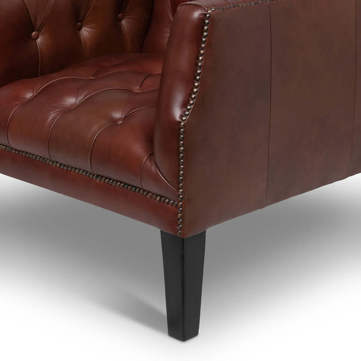 Tufted Leather Club Chair in Cordovan Brown with Nailhead Trim - Nuvé