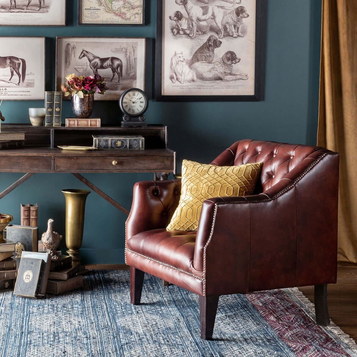 Tufted Leather Club Chair in Cordovan Brown with Nailhead Trim - Nuvé