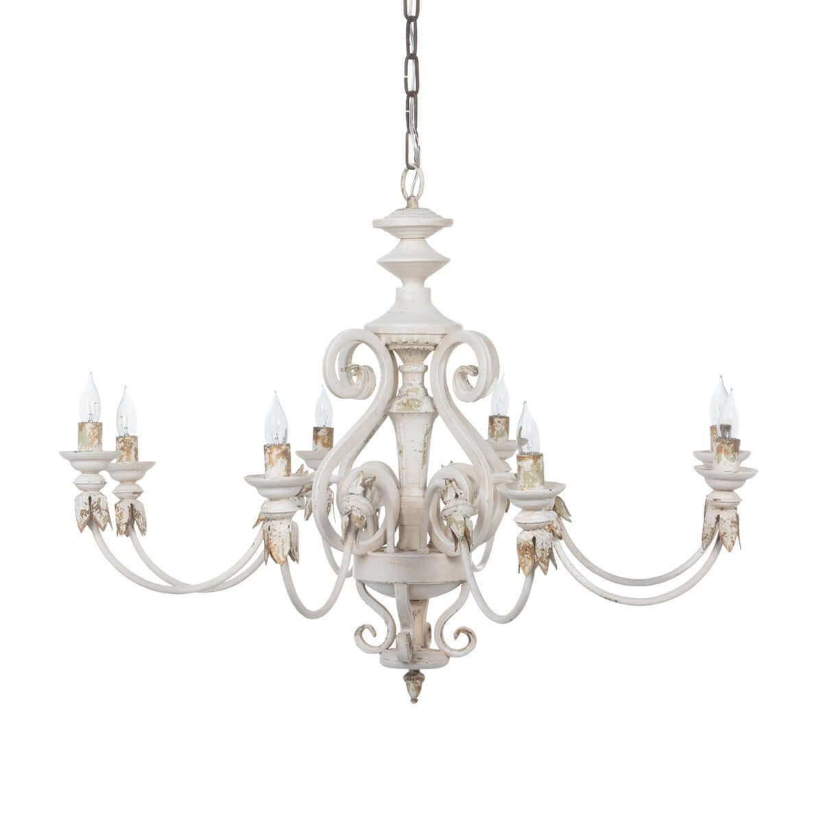 Rustic French Country Chandelier with Gold Leaf Accents - Nuvé