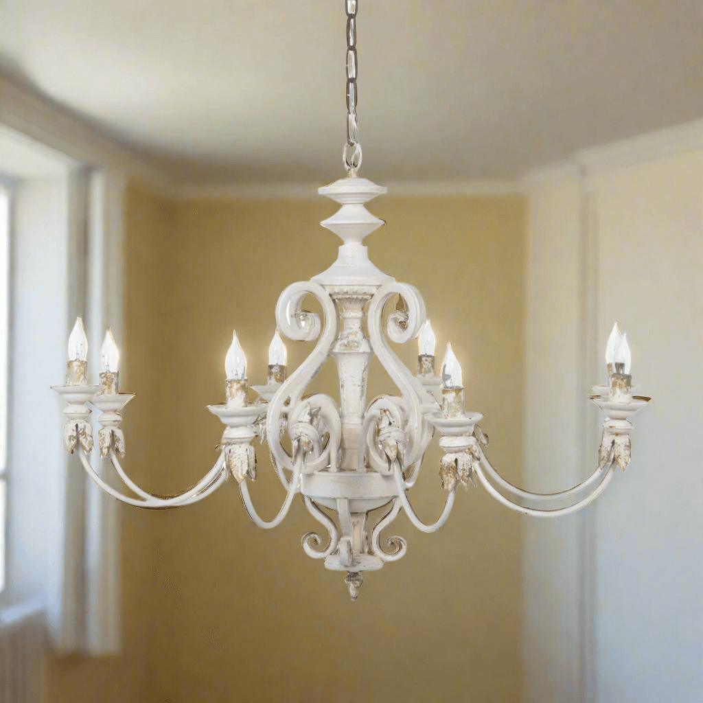 Rustic French Country Chandelier with Gold Leaf Accents - Nuvé