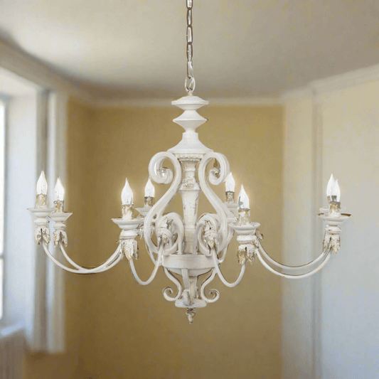 Rustic French Country Chandelier with Gold Leaf Accents - Nuvé