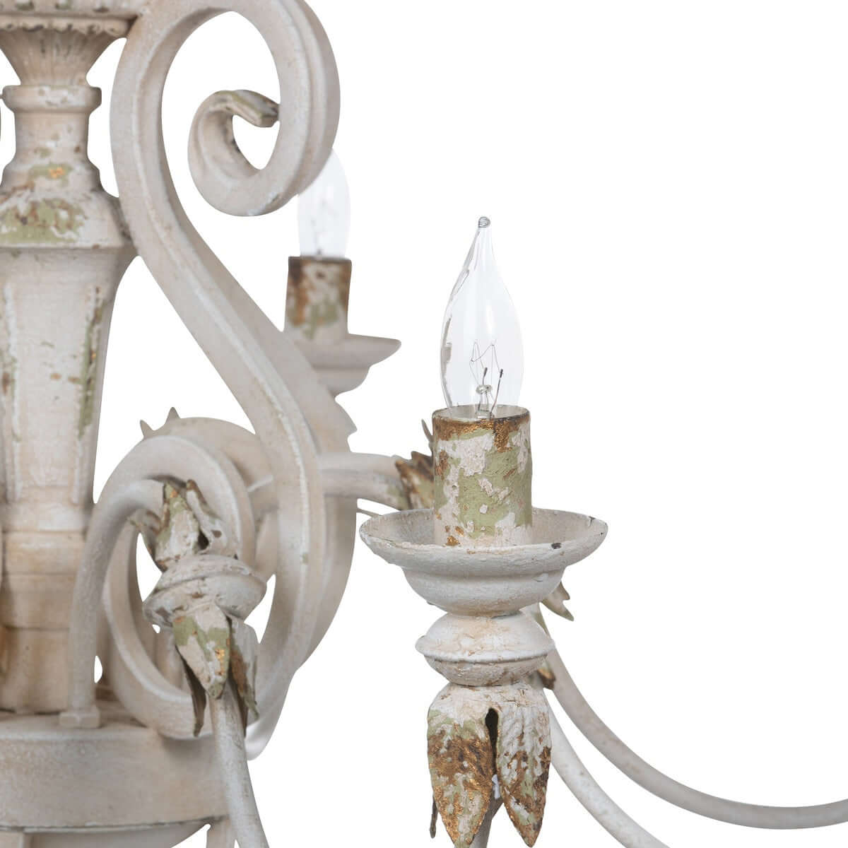 Rustic French Country Chandelier with Gold Leaf Accents - Nuvé
