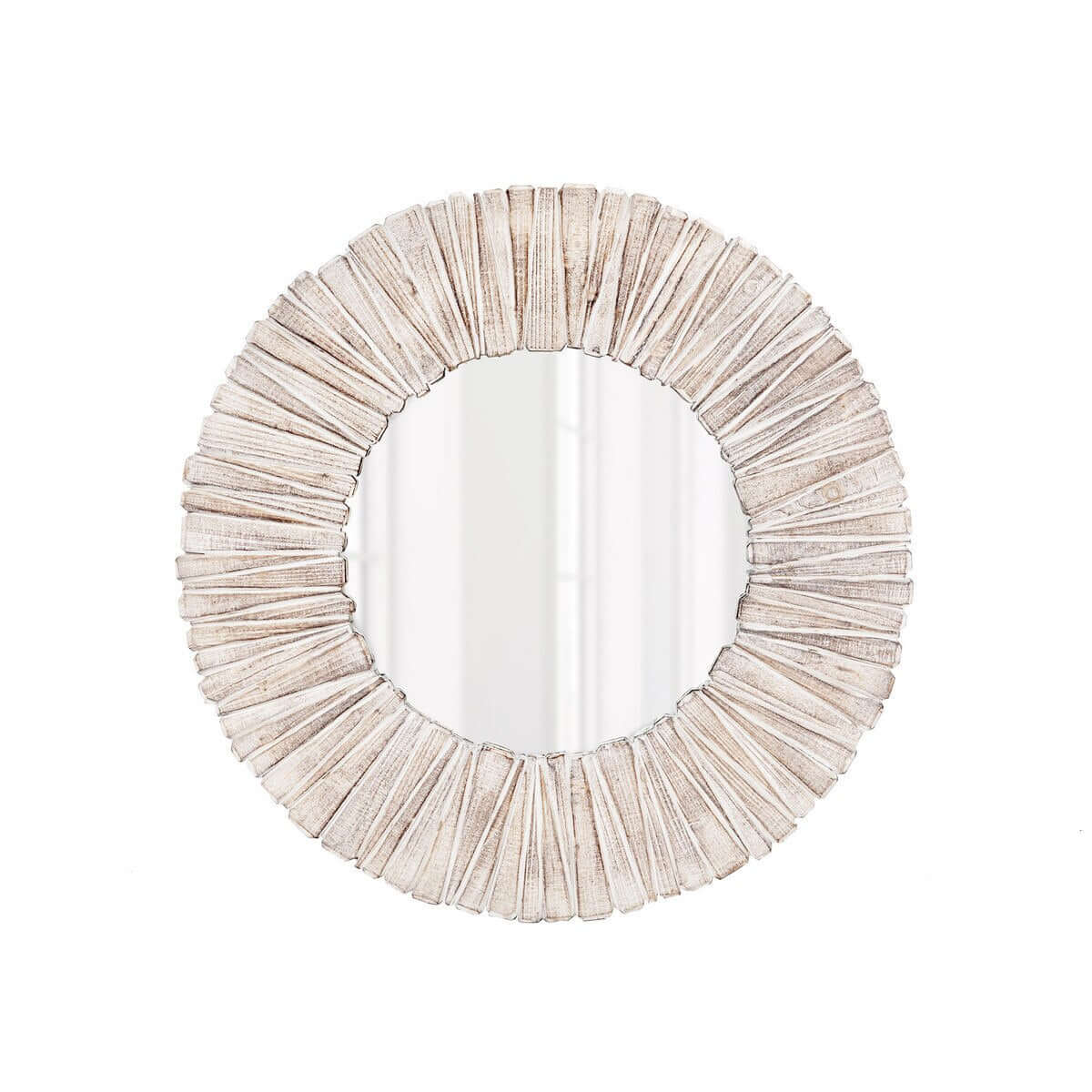Whitewashed Wood Slat Round Wall Mirror - Nuvé