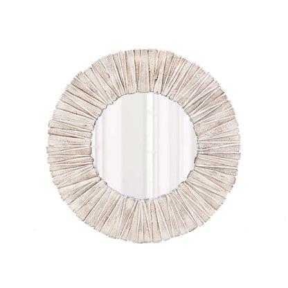 Whitewashed Wood Slat Round Wall Mirror - Nuvé