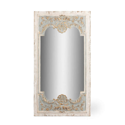 Vintage French Country Carved Wood Mirror with Distressed Blue Frame - Nuvé