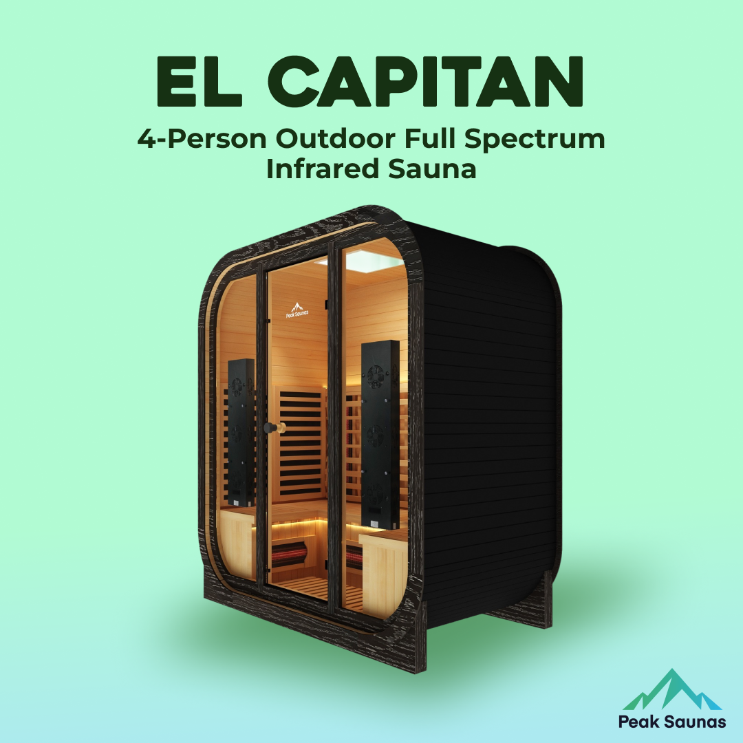 Peak Saunas El Capitan 4-Person Outdoor Full Spectrum Infrared Sauna with XL Medical-Grade Red Light Therapy and Smart WiFi App Control - Nuvé