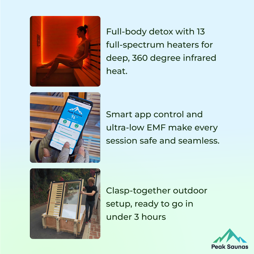 Peak Saunas El Capitan 4-Person Outdoor Full Spectrum Infrared Sauna with XL Medical-Grade Red Light Therapy and Smart WiFi App Control - Nuvé