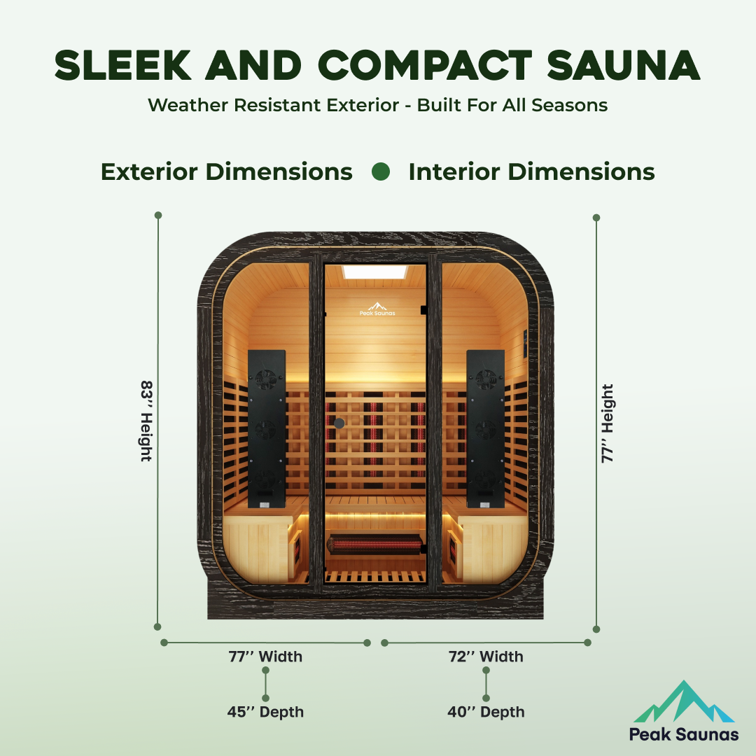 Peak Saunas El Capitan 4-Person Outdoor Full Spectrum Infrared Sauna with XL Medical-Grade Red Light Therapy and Smart WiFi App Control - Nuvé