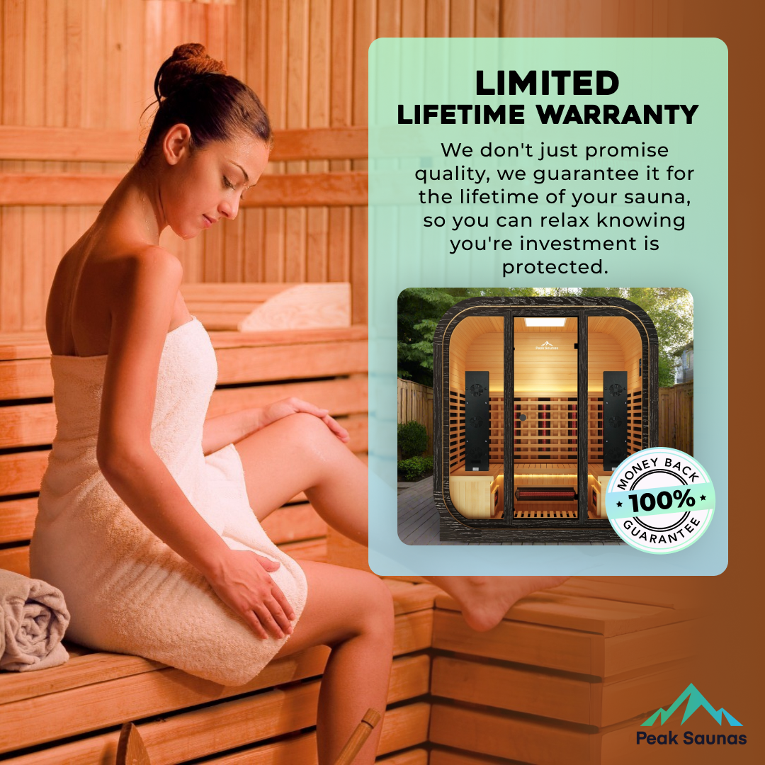 Peak Saunas El Capitan 4-Person Outdoor Full Spectrum Infrared Sauna with XL Medical-Grade Red Light Therapy and Smart WiFi App Control - Nuvé