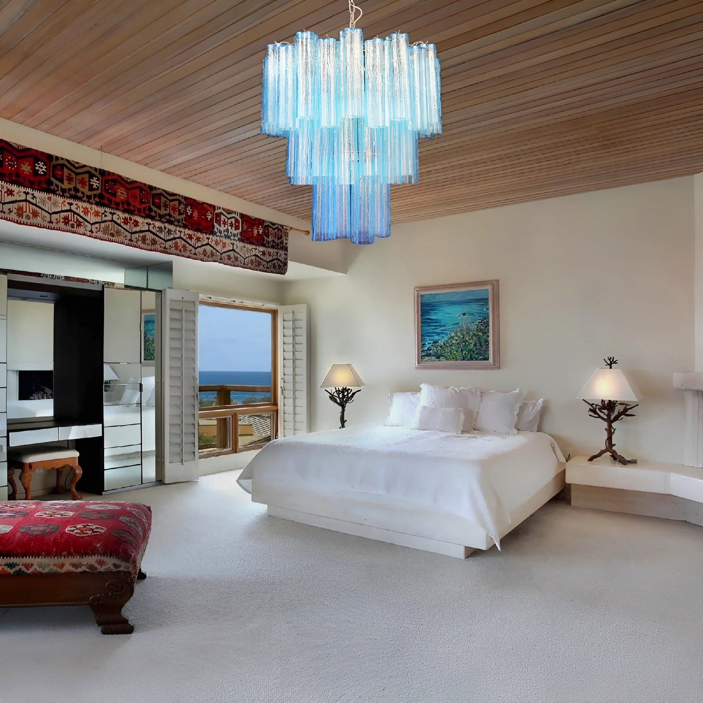 Elegant Blue Murano Glass Tube Chandelier - Nuvé