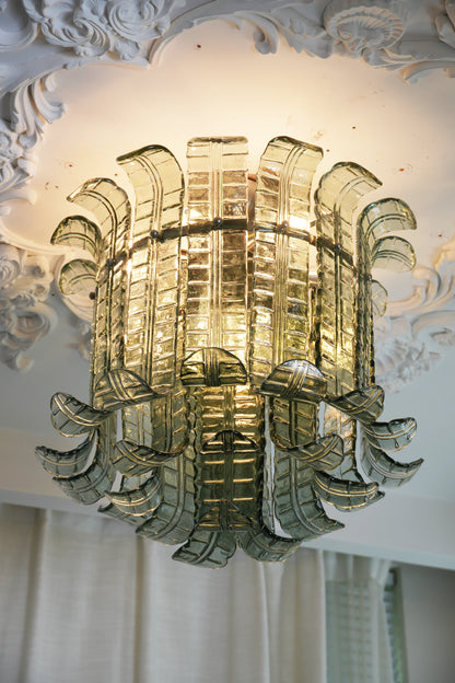 Elegant Murano Leaf Shaped Green Ceiling Lamp - Nuvé