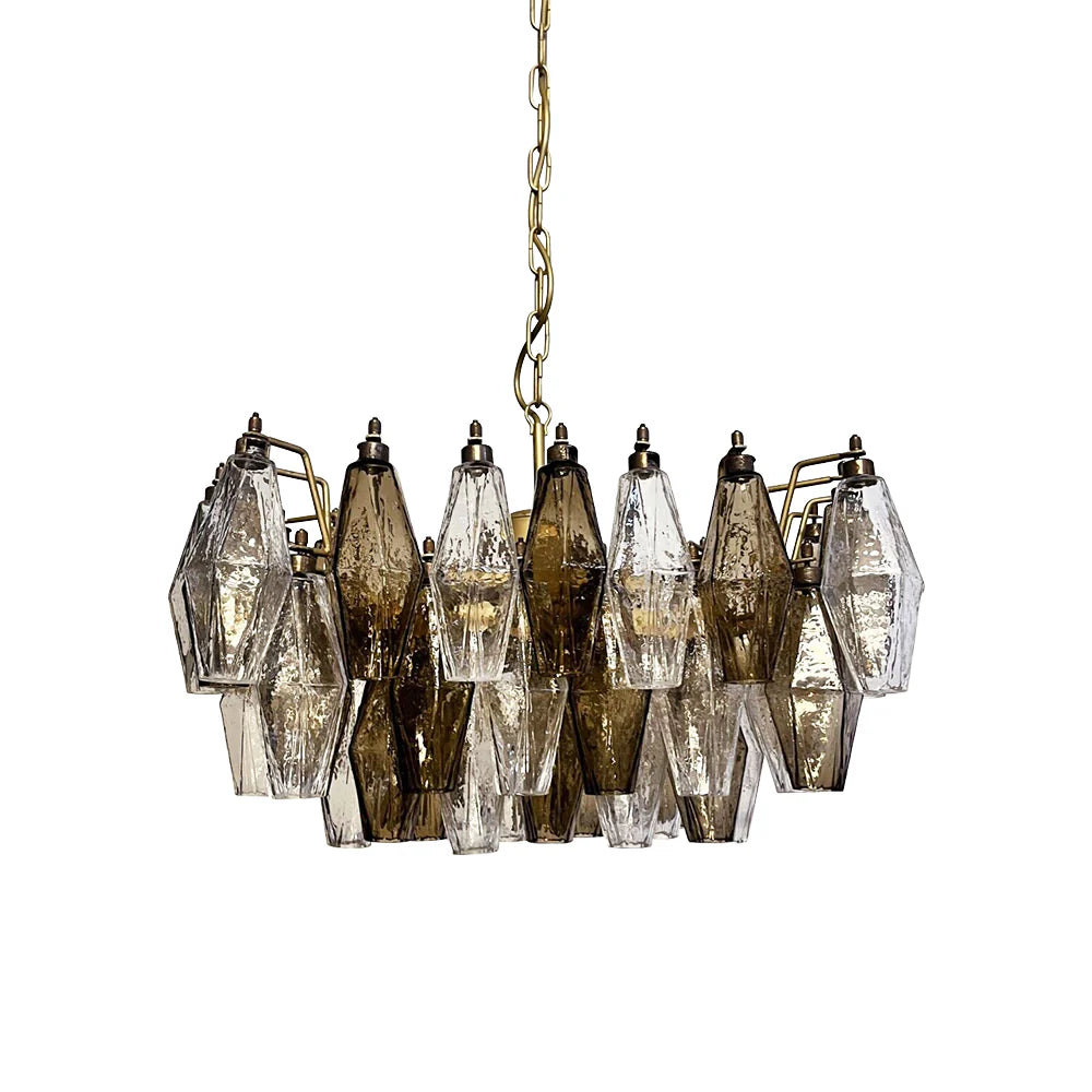 Elegant Murano Poliedri chandelier by korewolamp featuring transparent smoked glass and intricate geometric design.