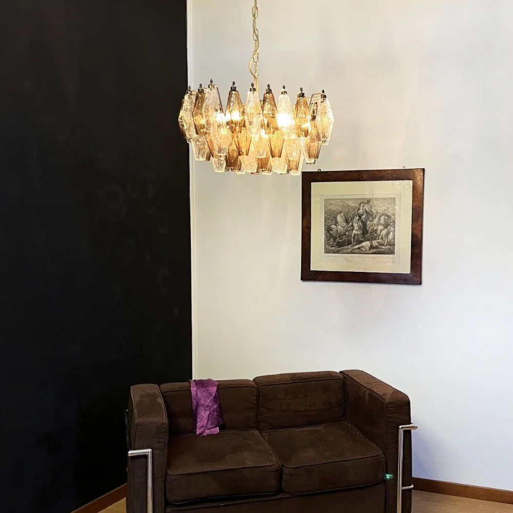 Poliedri Murano Transparent Smoked Chandelier - Nuvé